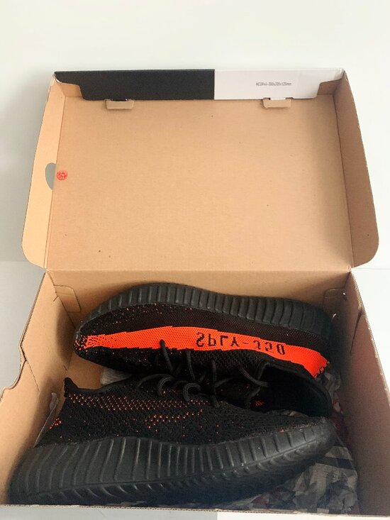adidas men\'s Yeezy Boost 350 Black and Red Stripe Sneaker main image 5